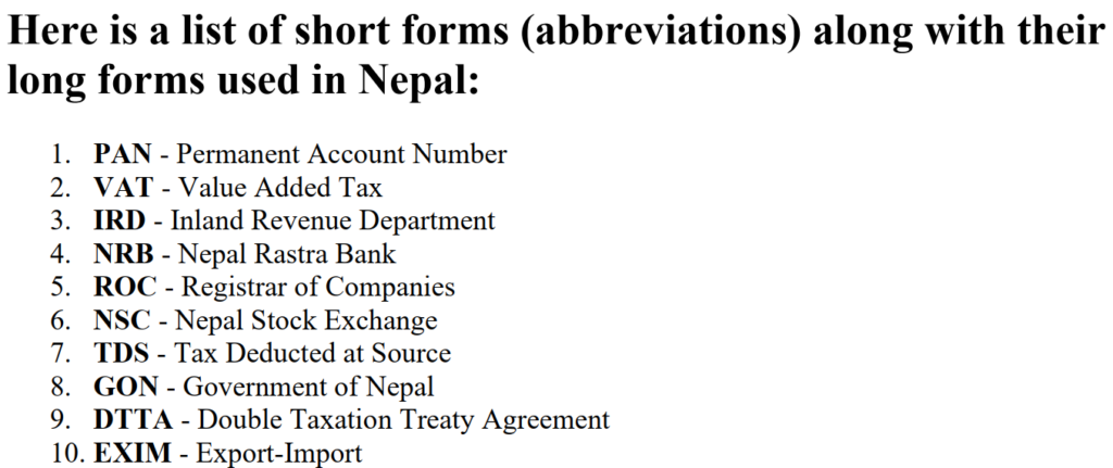 Full Form of Nepali Government Terms